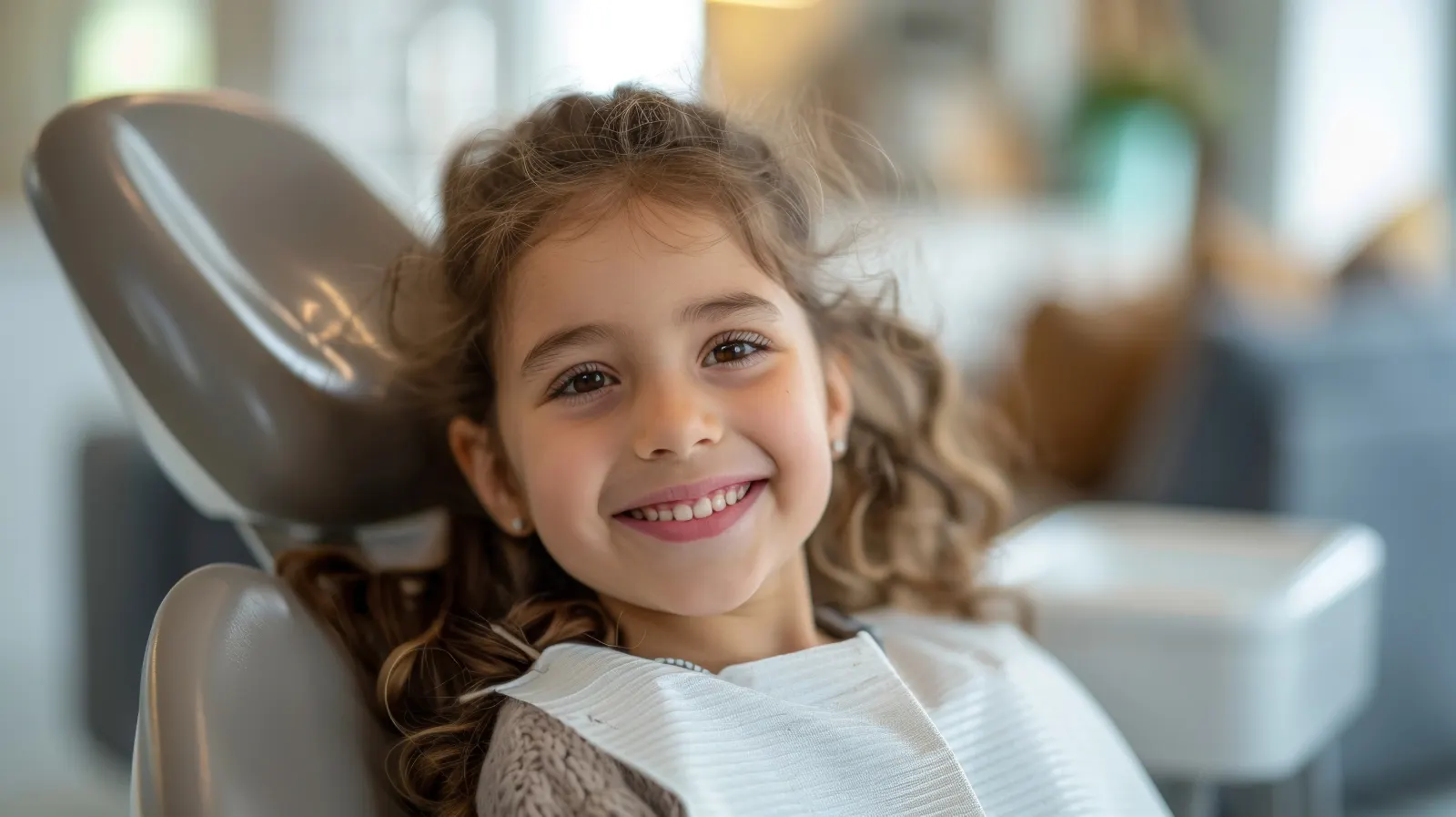 Joyful young girl smiling in the dental chair