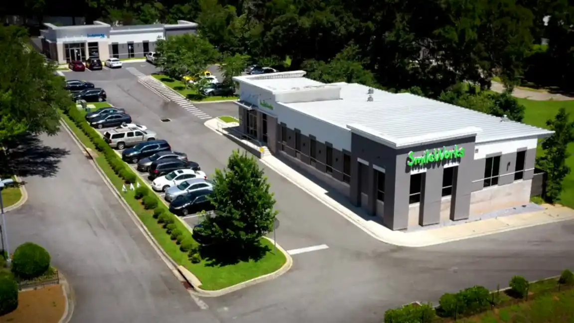 Aerial view of the SmileWorks Tallahassee office on Capital Circle NE