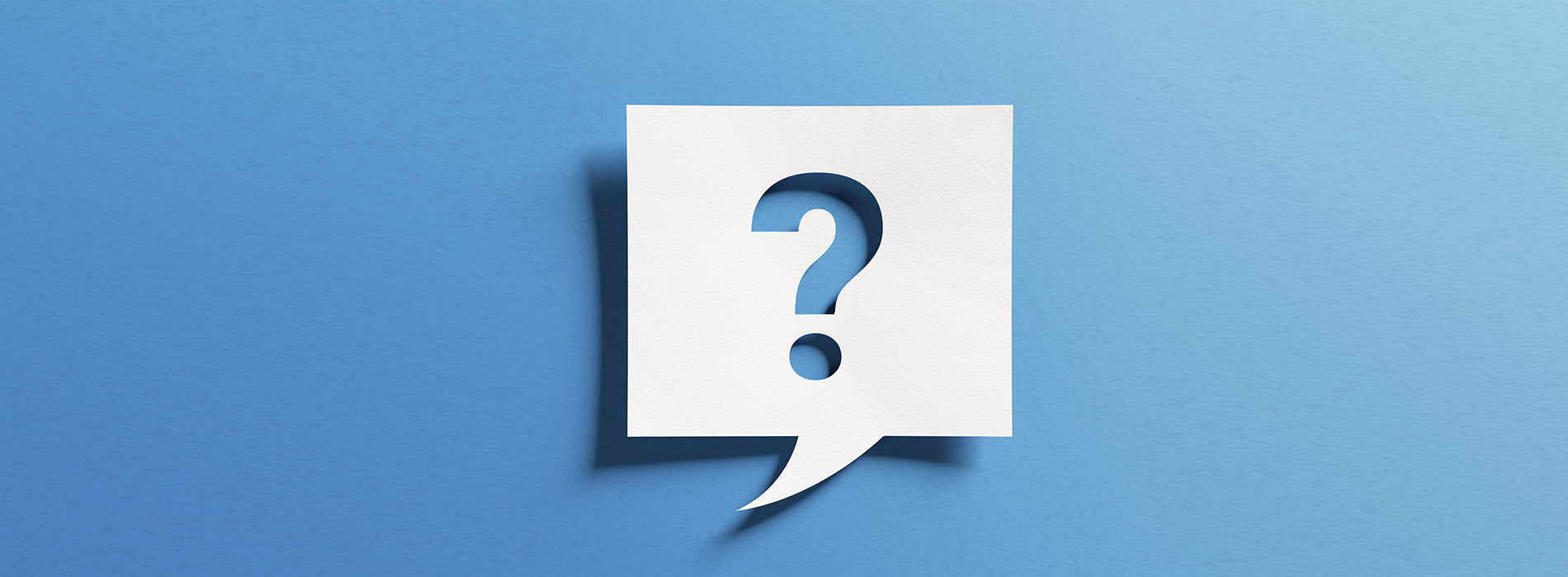 The image features a question mark graphic with an envelope icon next to it, set against a light blue background.